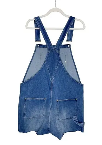 Frame  Le Garcon Cutoff Denim Short Overalls Shortalls Islet Blue Large Raw Hem