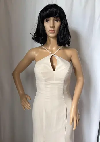 Azazie sexy fitted keyhole halter formal maxi Champagne. dress XXS