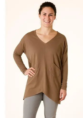 Bryn Walker Alexis Tunic Top Mink Brown Size Small S Pockets LAGENLOOK OVERSIZED