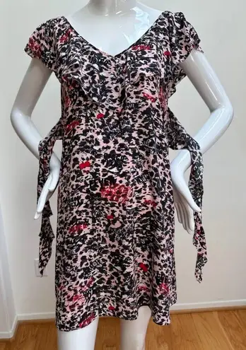 Zadig & Voltaire Dress Texas Disco Fever Skeletons Pink Black Red Ruffles L