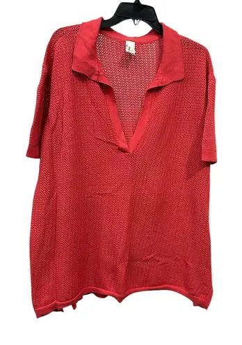 Pact Women's Red Open Knit Polo Sweater Top XXXL 3XL Organic Linen Cotton #L1-7