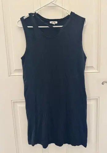 LNA Double Cut Shirt Tank Mini Dress in black made in USA small