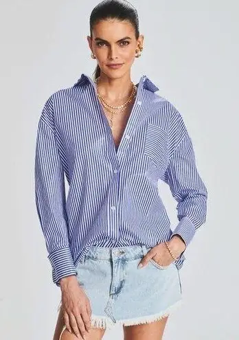 NWT retrofete SEROYA Hefley Oversized Shirt Dress Royal Blue Stripe Size S