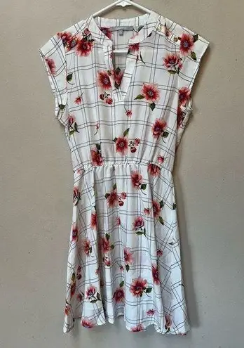 Sweet Rain Women’s White Pink Floral Checker Print Short Sleeve Mini Dress Small