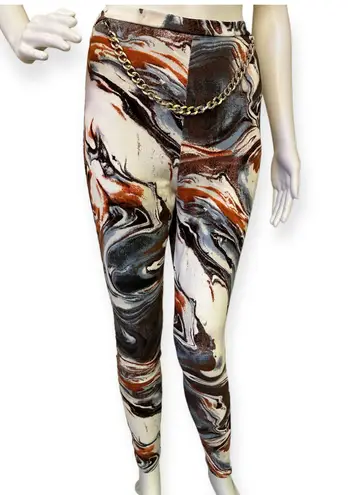 FashioNova Marble Print Leggings W/ Gold Chain 