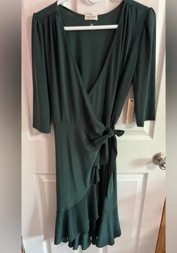 Kiyonna Whimsy Ruffled Midi Wrap Dress with Sleeves Wrap Around Style w/ Ruffles Green Size 6