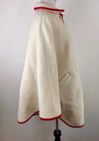 Vintage Women's Max Hurni Cream and Red Wool Coat Cape Poncho Size L