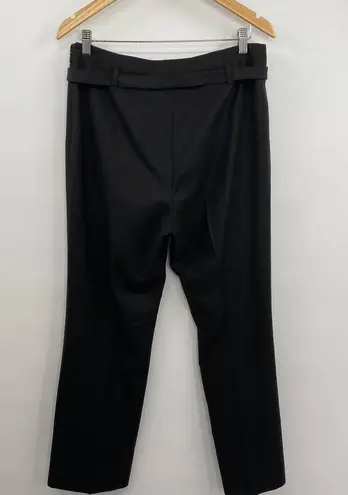 Akris Punto Wool Trousers High Rise Straight Leg Pleated Leather Belt Size 12