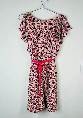 Danny & Nicole Pink Black & Tan Polka Dot Ruffled Open Sleeve Midi Dress Size 4
