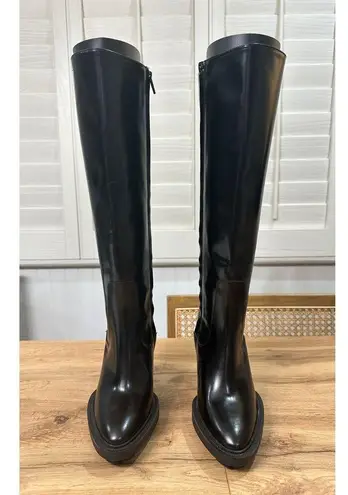 All Saints London Harlem Leather Knee High Black Boots Size 6 NWOB Sleek Edgy