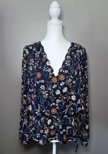 Nine Britton Billie Long Sleeve Floral Blouse Tie Waist Size Medium Office