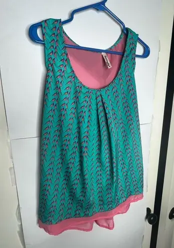 Lovemarks  tank top blouse shirt size Large Green Pink Birds semi-sheer