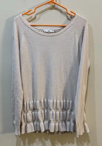 SIONI Ruffle Hem Crochet Open Back Tunic Size Large Cream Wool Sweater Boho