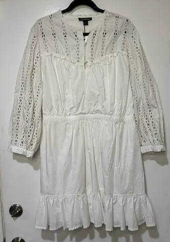 Something Navy Women's Size XXL Long Sleeve Dress White Eyelet Cinch Waist NWT