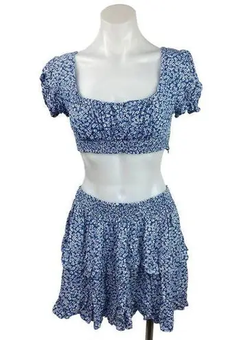 Princess Polly  Meadow Blue Floral Print Two Piece Crop Top & Skirt Maching Set 8