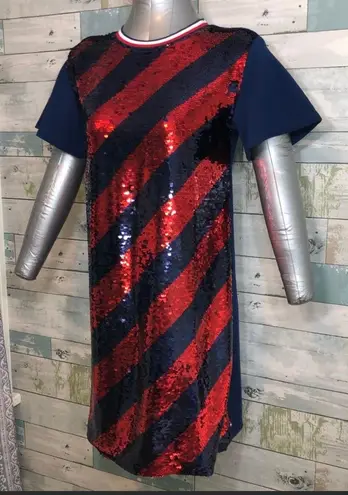 Tommy Hilfiger NWT Flag Blue/Red  Sequin Short Sleeve Dress