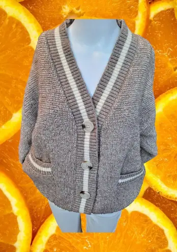 PIGMENT Women's Knit Cardigan Brown V Neck Button Front Striped Trim Pockets Size M - Image 1