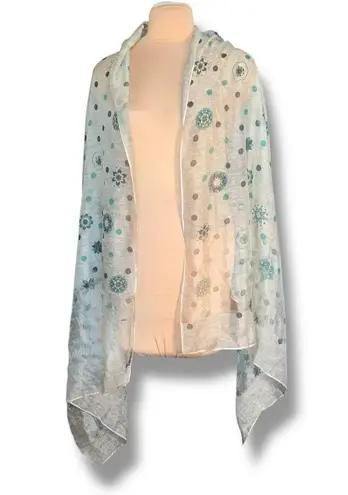 None Sheer Scarf Boho Floral Polka Dot Wrap Tan Green Versatile Beach Sarong Cover Up