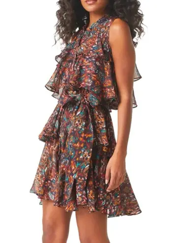 MISA Los Angeles Emogene chiffon dress in Peacock abstract pattern size x-small - Image 2