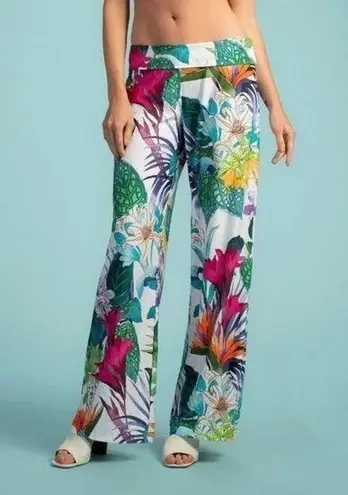 Trina Turk  Amazonia Roll-Top Coverup Pull on Tropical Floral Pants Medium