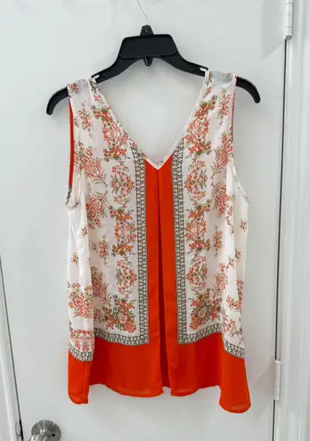 Violet+Claire  Orange Boho Floral Sleeveless V-neck Tank Blouse- Size Medium