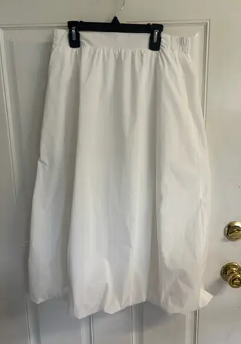 MELLODAY Med Solid White Y2k Bubble hem Pleated elastic waist Midi Skirt