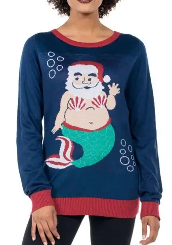 Tipsy Elves Sweater Womens 2XL Navy Santa Mermaid Ugly Christmas Holiday