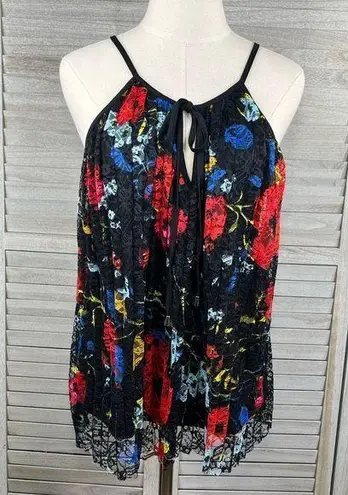 Inc international Concepts "Fantasia" Pleated Lace Swing Cami Black/Multi-Small