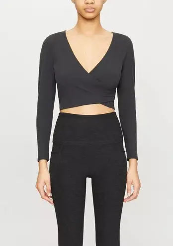 Beyond Yoga  Graceland Wrap Surplice Cropped Long Sleeve Top Black