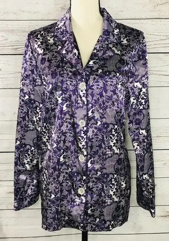 Chartreuse Intimates Large Top Purple Floral Long Sleeve Button Front Womens