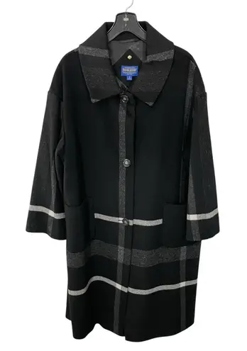 Pendleton NEW Long Wool Coat Women's Size 14 Black Plaid