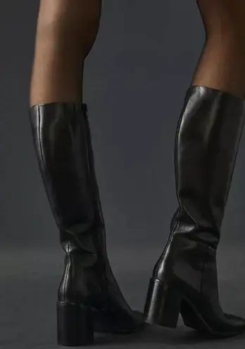 Seychelles Anthropologie So Amazing Black Leather Knee High Round Toe Boots 8.5