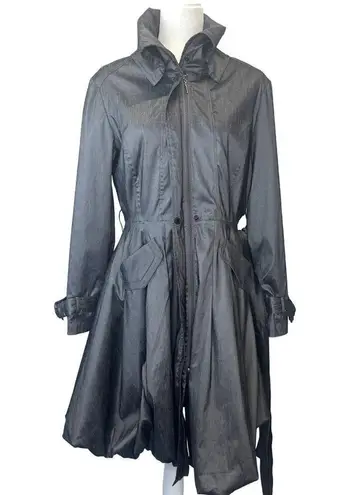 Samuel Dong Coat Bubble Dress Silver Gray Belted Dress Stretch Taffeta SMALL Size undefined