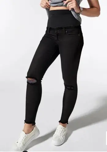 Blanqi Maternity Postpartum Belly Support Jeans | Black Distressed Raw Hem | 4