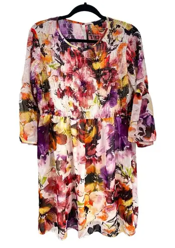 New Woman's Versona Ice Floral Dress Size Large Flowy Lined Ruched Sheer Brunch