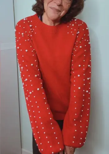 Blooming Jelly Red Lantern Sleeve Oversized Pullover Sweater w/Pearls Size Large