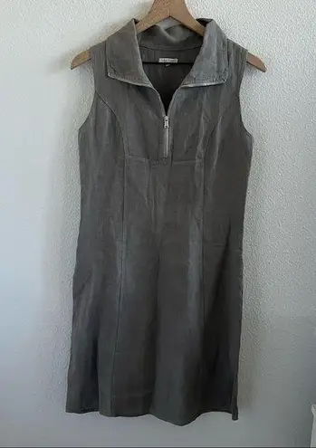 Lina Tomei Neutral 100% Linen Dress Lagenlook Casual Zipper Detail XS