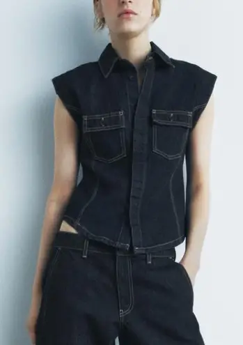 ZARA NWT dark denim button collared vest
