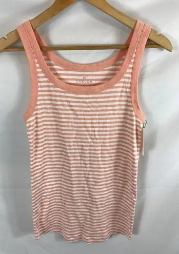 Caslon New Melody Ribbed Scoop Neck Tank Top in Pink White Stripe Small