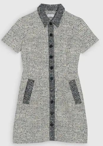 Claudie Pierlot Navy Tweed Short Sleeve Button Front Mini Dress 4 Preppy Blue