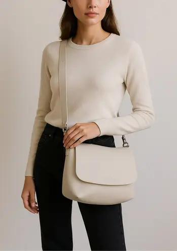 CALMA 1600 Leather Pebbled White Crossbody Bag – Minimalist Soft Leather