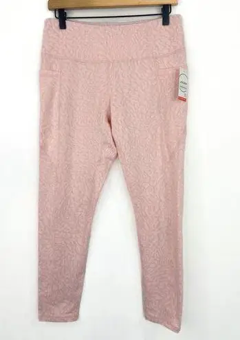 NEW Jockey Pink Cheetah Leopard Jacquard Print Pocket Leggings 7/8 length Medium