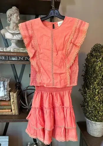 MISA Los Angeles Nilu Top & Banu Skirt Coral Womens Size XS
