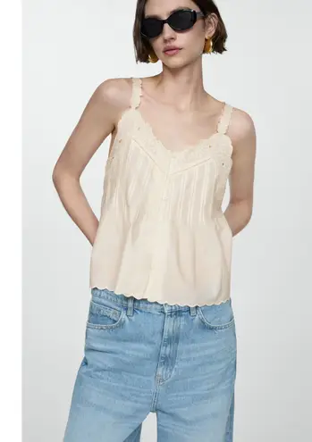 NEW MNG Cream Floral Lace Embroidered Sleeveless Cami Tank Blouse Top Size S White