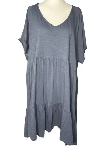 FOR THE REPUBLIC Womens Plus Size Dress 2X Blue Tiered Tunic 95% Cotton Blend