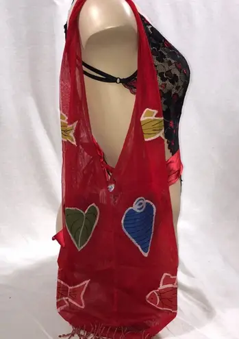 Zuliana Red Fish & Shells Beaded Beach bag NWT