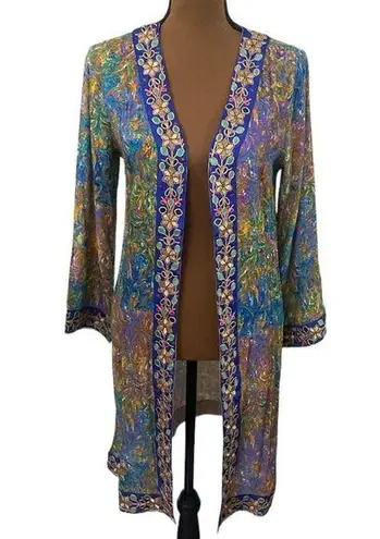 Soft Surroundings Cay Villa Cardigan colorful marble embroidered kimono size 2/4