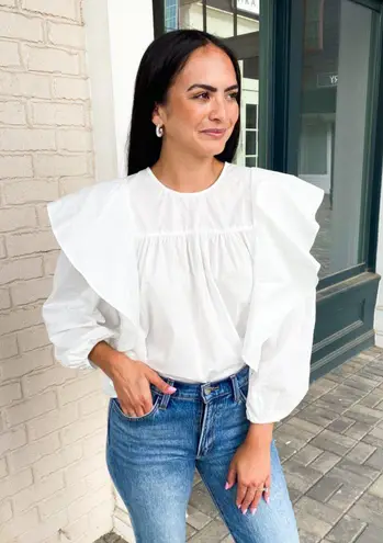 Pistola NWT Kaelynn Ruffle White Long Sleeve Cotton Blouse