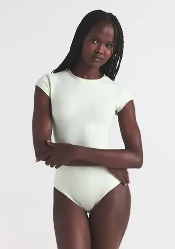 SKIMS Cotton Jersey T-Shirt Brief Bodysuit in Spearmint, Size Small