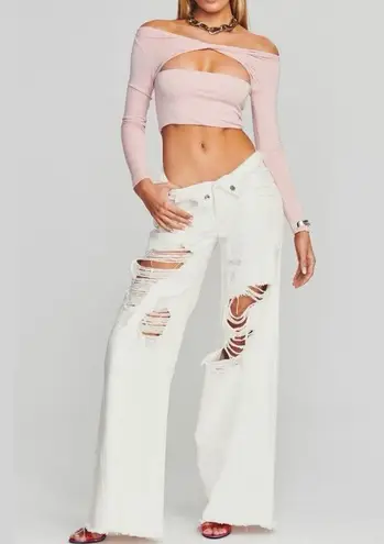 New SER.O.YA Ellis Twisted Cutout Front Long Sleeve Crop Top Pink Size Large